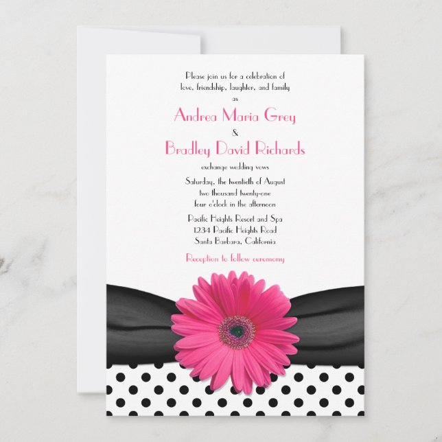Daisy Black White Polka Dot Wedding-inbjudan Inbjudningar (Framsida)