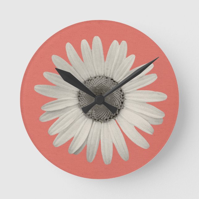 Daisy Blomkoppor i Färg korals Rosa Rund Klocka (Framsida)