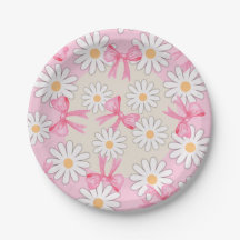 Daisy Blomma Bow Papper Tallrikar 7" Rund Papperst