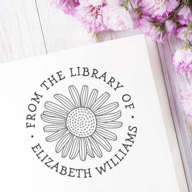 Daisy blomma från bok bibliotek självfärgande stämpel (Daisy flower from the library of book custom name self-inking stamp)