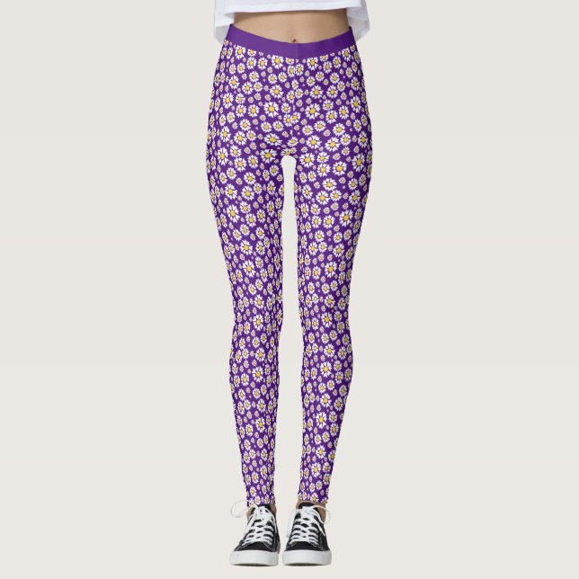 Daisy blomma Mönster på Trendigets Lila Leggings (Framsida)