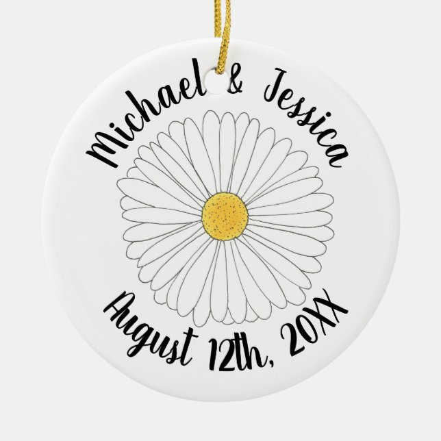 Daisy Blommar Flower Daisys Garden Party Blommigt Julgransprydnad Keramik (Framsidan)