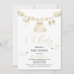 Daisy Blommig Baby Shower Klädstreck för Flicka Inbjudningar