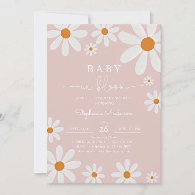 Daisy Blommig Bebis Shower Inbjudningar (Framsida)