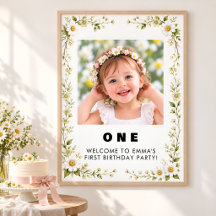 Daisy Blommig Foto 1-års Födelsedags Välkomstaffis