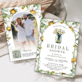 Daisy Blommig Murarvaska Foto QR-kod Bröllopsfest Inbjudningar