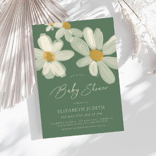 Daisy Blommig Salvia Grön Bebis Shower Inbjudningar
