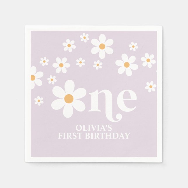 Daisy blommigt 1:a födelsedagslöjor pappersservett (Framsidan)