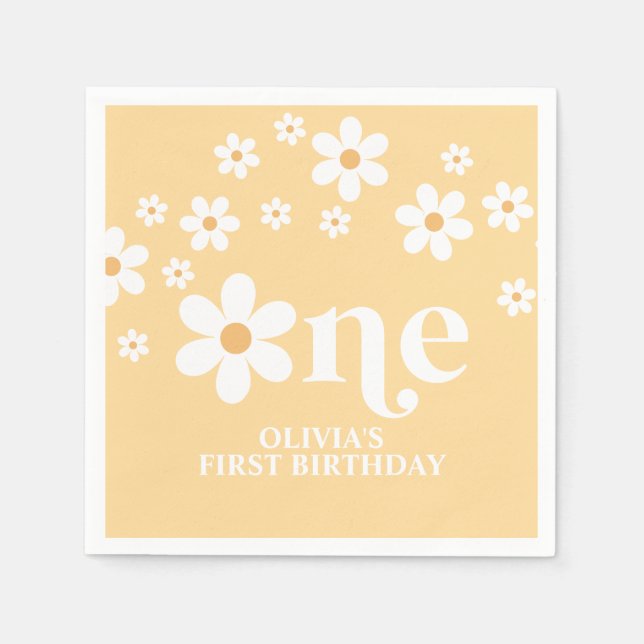 Daisy blommigt 1:a födelsedagslöjor pappersservett (Framsidan)