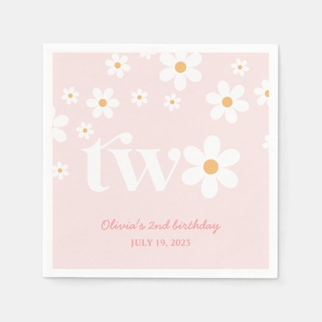 Daisy blommigt 2:a födelsedag pappersservett (Framsidan)