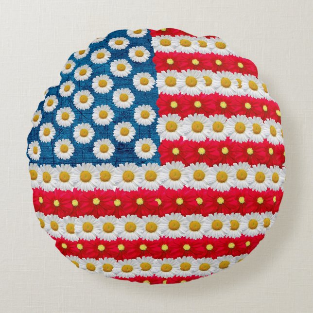 Daisy Blommigt American Flagga USA Dekorativ kudde (Framsidan)