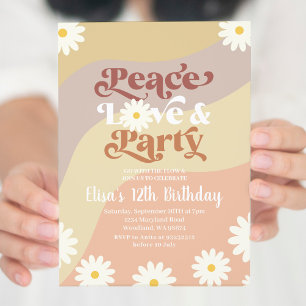 Daisy Blommigt ANY AGE Groovy Peace Kärlek Party Inbjudningar