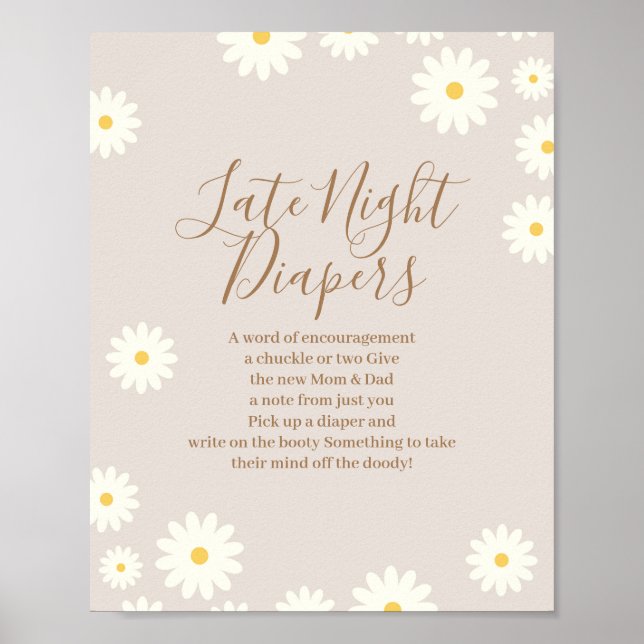 Daisy Blommigt Baby Late Night Diaper Sign Poster (Framsidan)