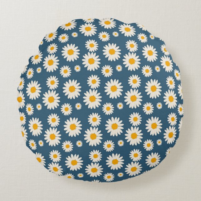 Daisy Blommigt Bohemian Botanical Mönster Rund Kudde (Framsidan)