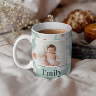 Daisy blommigt boho retro fototurkos orange mugg