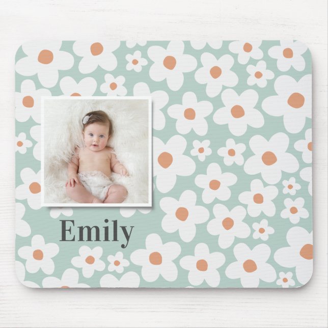Daisy blommigt boho retro fototurkos orange musmatta (Framsidan)