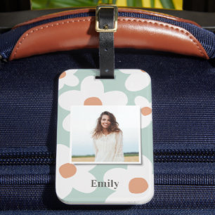 Daisy blommigt boho retro orange blue-foto bagagebricka
