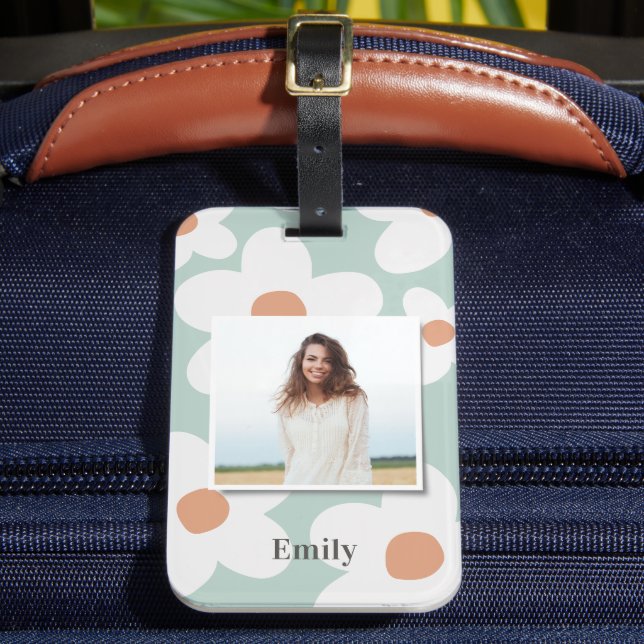 Daisy blommigt boho retro orange blue-foto bagagebricka (Framsida Insitu 2)