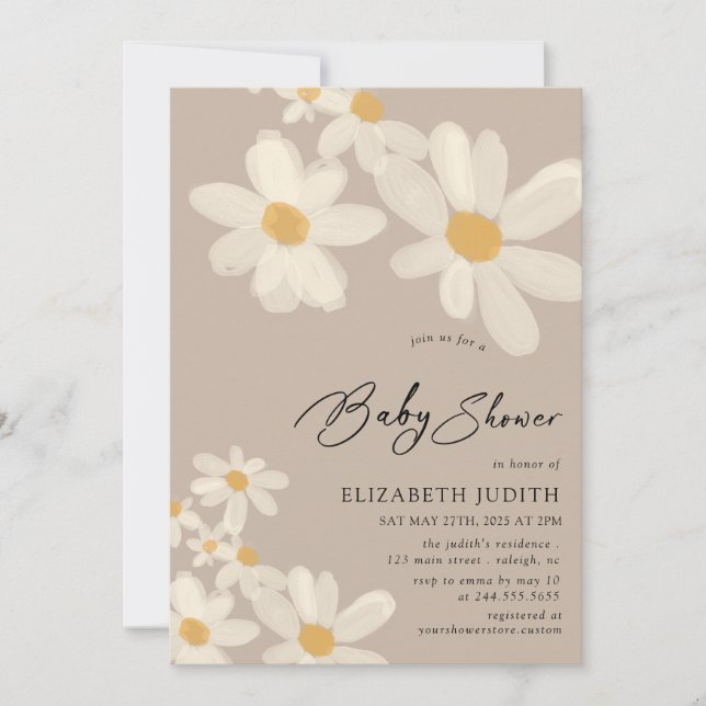 Daisy Blommigt Brown Baby Shower Inbjudningar (Framsida)