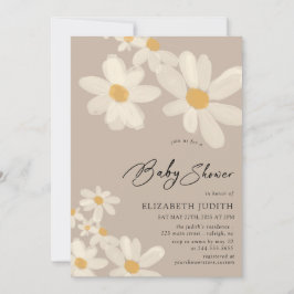 Daisy Blommigt Brown Baby Shower Inbjudningar