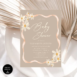 Daisy Blommigt Brown Baby Shower Inbjudningar