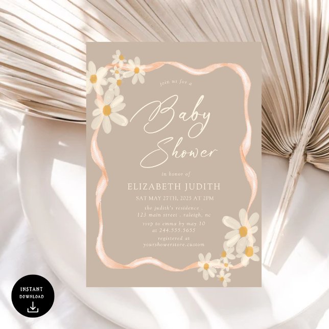 Daisy Blommigt Brown Baby Shower Inbjudningar (Skapare uppladdad)
