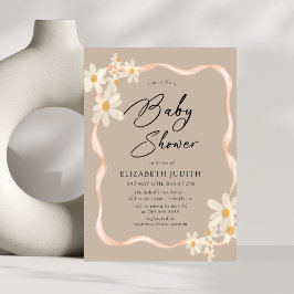 Daisy Blommigt Brown Baby Shower Inbjudningar