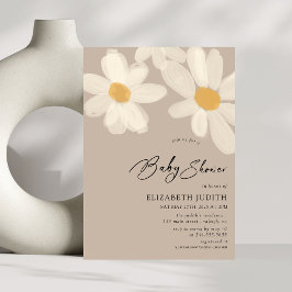 Daisy Blommigt Brown Baby Shower Inbjudningar