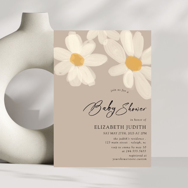 Daisy Blommigt Brown Baby Shower Inbjudningar (Skapare uppladdad)