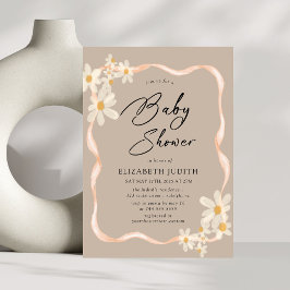 Daisy Blommigt Brown Baby Shower Inbjudningar