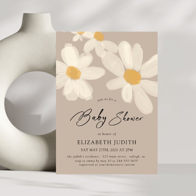 Daisy Blommigt Brown Baby Shower Inbjudningar (Skapare uppladdad)