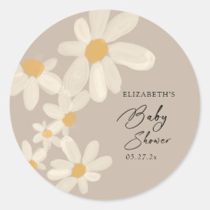Daisy Blommigt Brown Baby Shower Runt Klistermärke