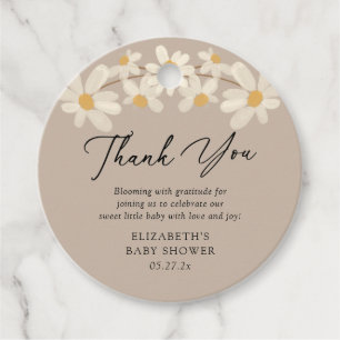 Daisy Blommigt Brown Baby Shower Tack Gåvor Etiketter