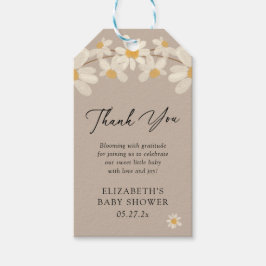 Daisy Blommigt Brown Baby Shower Tack Presentetikett