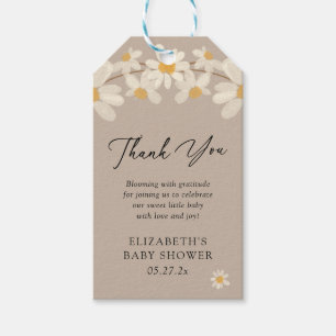 Daisy Blommigt Brown Baby Shower Tack Presentetikett