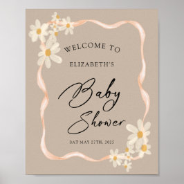 Daisy Blommigt Brunt babyskor Välkomstskylt Poster