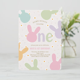 Daisy Blommigt Bunny 1:a födelsedag Inbjudningar