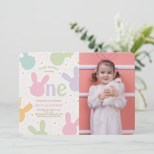 Daisy Blommigt Bunny 1:a födelsedagsfoto Inbjudningar