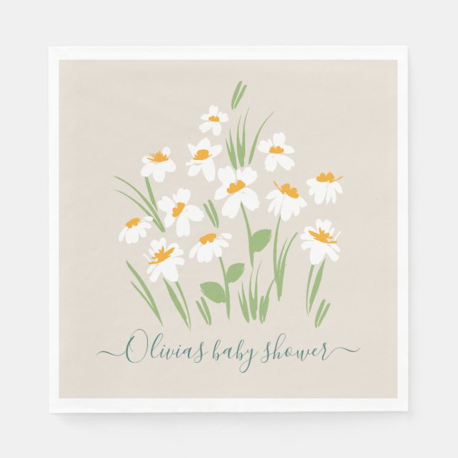 daisy blommigt elegant vacker babydusch i napk pappersservett (Framsidan)
