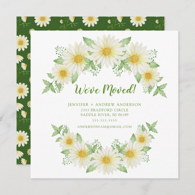 Daisy Blommigt Flytta Meddelande om  Inbjudningar (Fram/baksida)