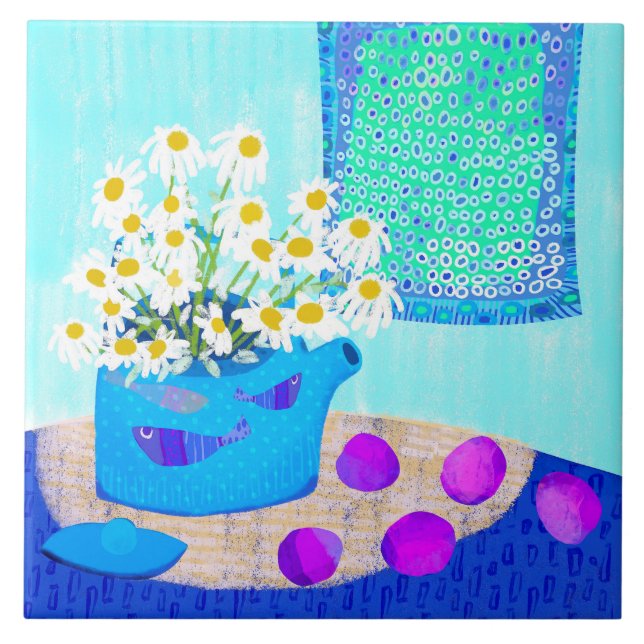 Daisy Blommigt Keramiska kök Tile Kakelplatta (Framsidan)