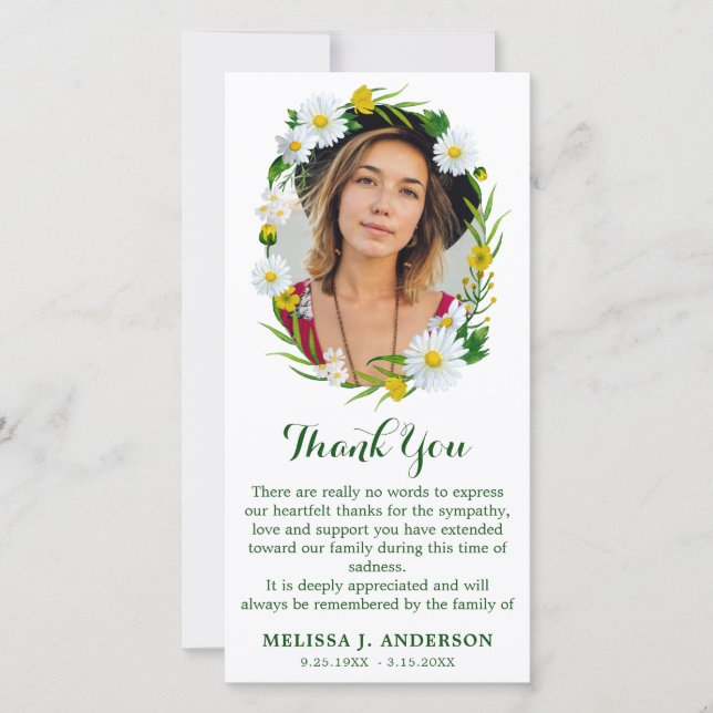 Daisy Blommigt Memorial Photo Sympathy Funeral Tack Kort (Framsida)