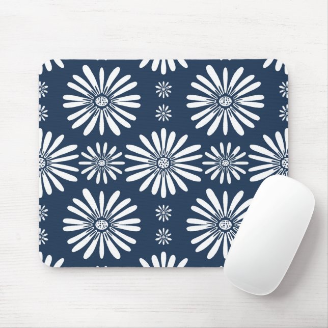 Daisy Blommigt Mönster Blue White Musmatta (Med mus)