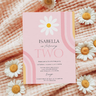 Daisy Blommigt Retro Rosa två Födelsedagsfester Inbjudningar