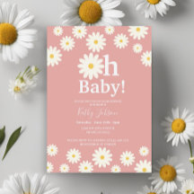 Daisy Blommigt Rosa Bohemian Baby Shower-inbjudan 