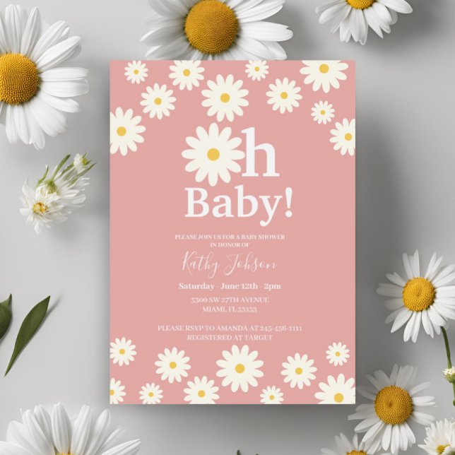 Daisy Blommigt Rosa Bohemian Baby Shower-inbjudan  Inbjudningar (Skapare uppladdad)