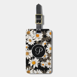 Daisy Blommigt Svarta och vita Monogram Initialt Bagagebricka