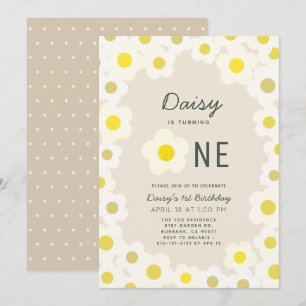 Daisy Blommigt Taupe 1:a födelsedagsinbjudan Inbjudningar