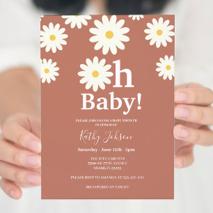 Daisy Blommigt Terracota Bohemian Baby Shower Inbjudningar