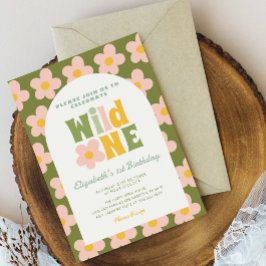 Daisy Blommigt Vild En boho rosa Girl 1 Birthday Inbjudningar